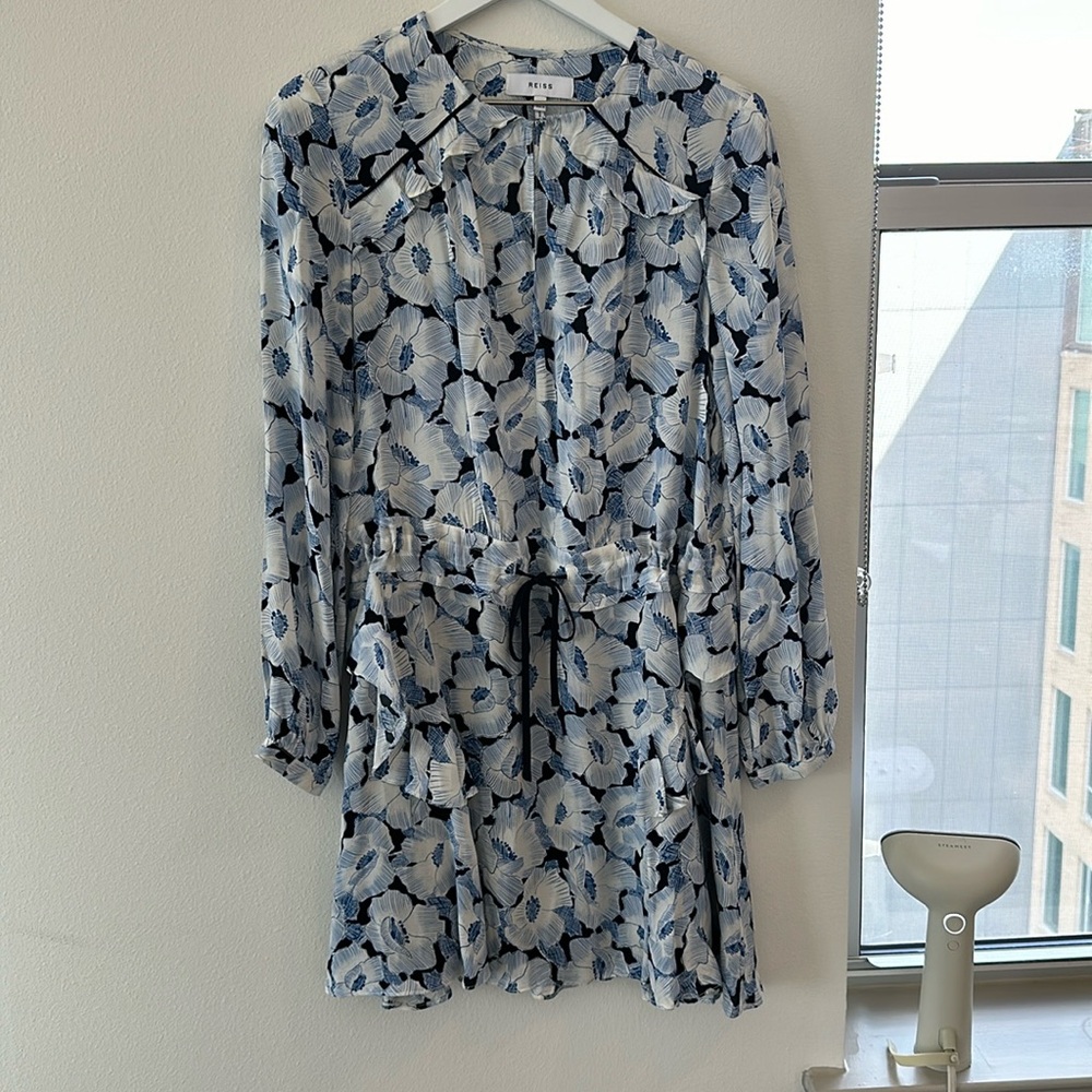 Reiss Long Sleeve Blue Floral Dress